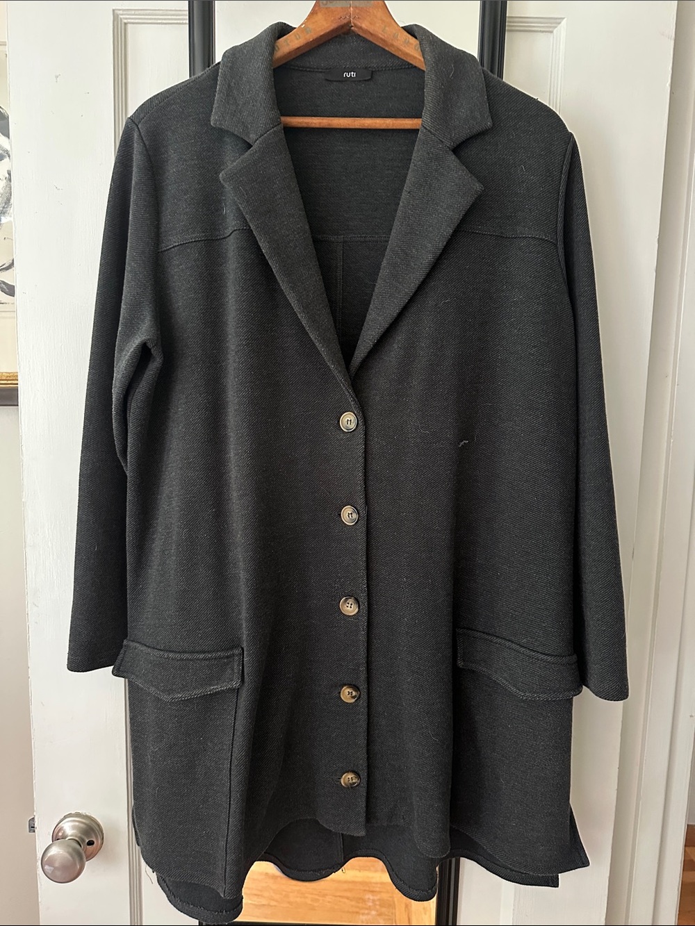 Ruti Charcoal Black Button-Front Blazer Jacket